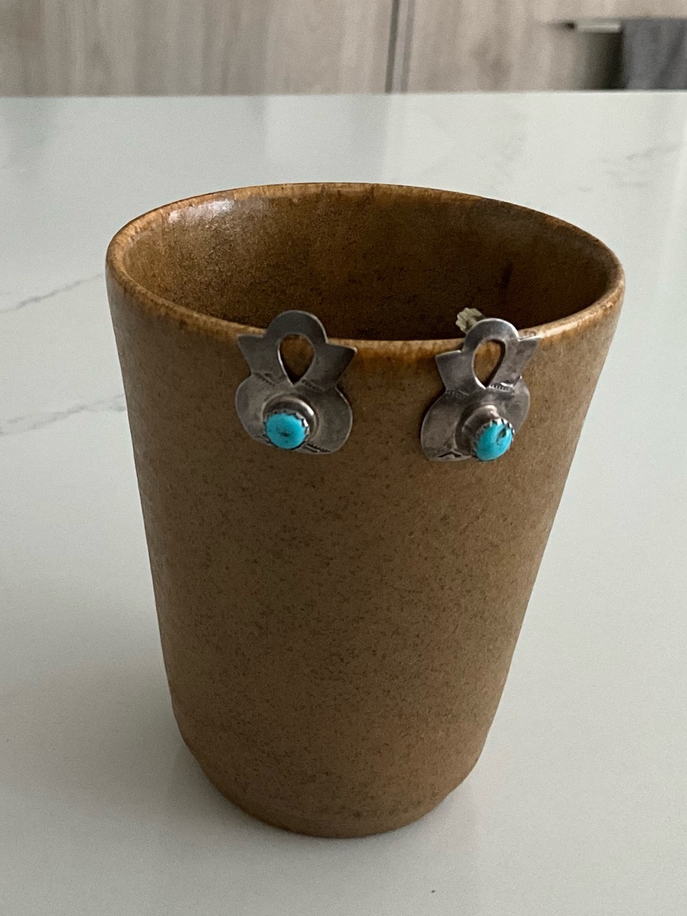 Handmade Mexican  Silver Turquoise Stud Earrings - Blue Stone Accent